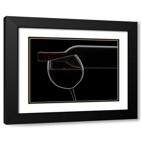Red Wine Silhouette Black Modern Wood Framed Art Print with Double Matting by Seidman, Barry