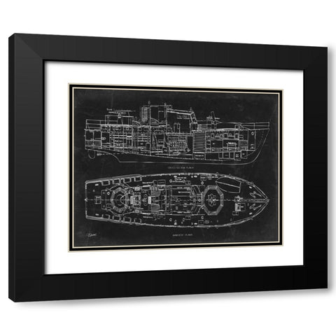 Boat Blueprint 1 blk Black Modern Wood Framed Art Print with Double Matting by Stevens, Carole