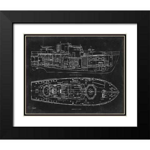 Boat Blueprint 1 blk Black Modern Wood Framed Art Print with Double Matting by Stevens, Carole