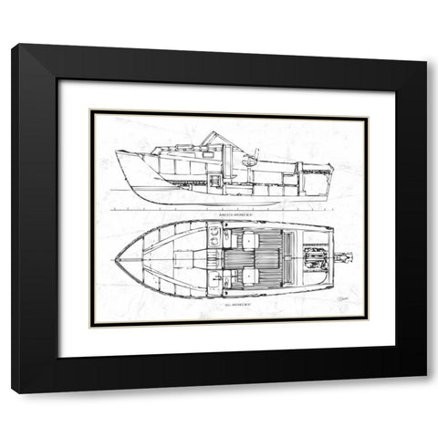 Boat Blueprint 2 wht Black Modern Wood Framed Art Print with Double Matting by Stevens, Carole