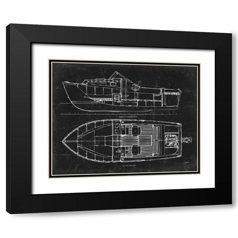 Boat Blueprint 2 blk Black Modern Wood Framed Art Print with Double Matting by Stevens, Carole