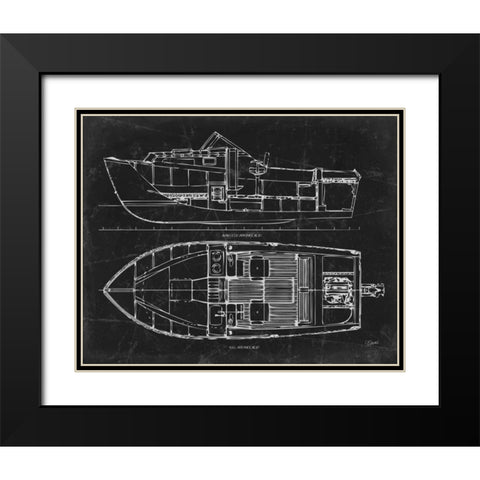 Boat Blueprint 2 blk Black Modern Wood Framed Art Print with Double Matting by Stevens, Carole