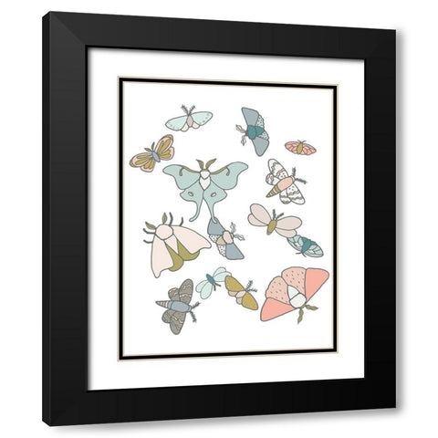 Moths Flutter Black Modern Wood Framed Art Print with Double Matting by Sweet Melody Designs