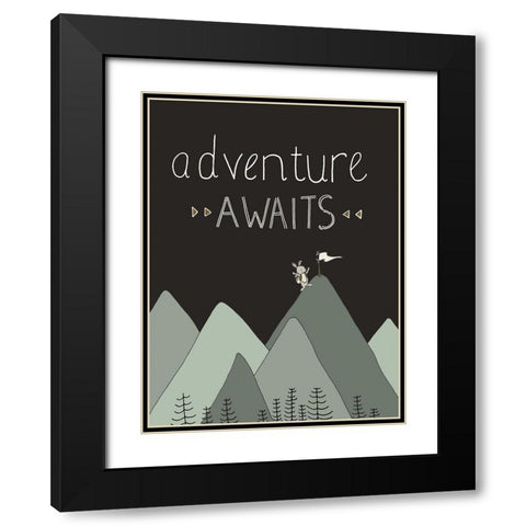 Bunny Adventure Awaits Black Modern Wood Framed Art Print with Double Matting by Sweet Melody Designs