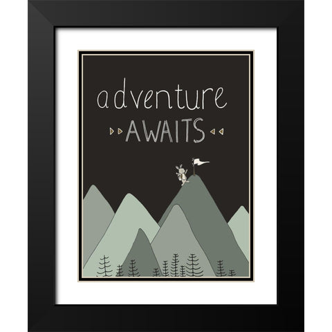 Bunny Adventure Awaits Black Modern Wood Framed Art Print with Double Matting by Sweet Melody Designs