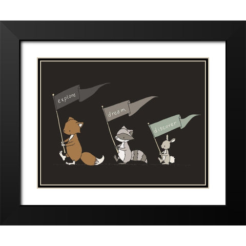 Woodland Flag March Black Modern Wood Framed Art Print with Double Matting by Sweet Melody Designs