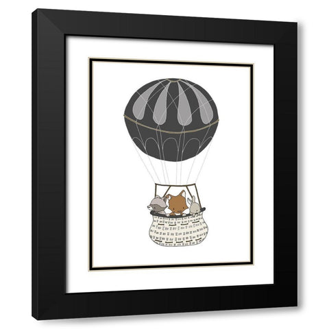 Woodland Hot Air Balloon 1 Black Modern Wood Framed Art Print with Double Matting by Sweet Melody Designs