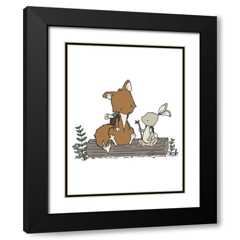 Fox Bunny Lets Be Adventurers Black Modern Wood Framed Art Print with Double Matting by Sweet Melody Designs