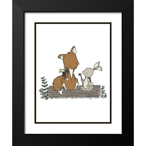Fox Bunny Lets Be Adventurers Black Modern Wood Framed Art Print with Double Matting by Sweet Melody Designs
