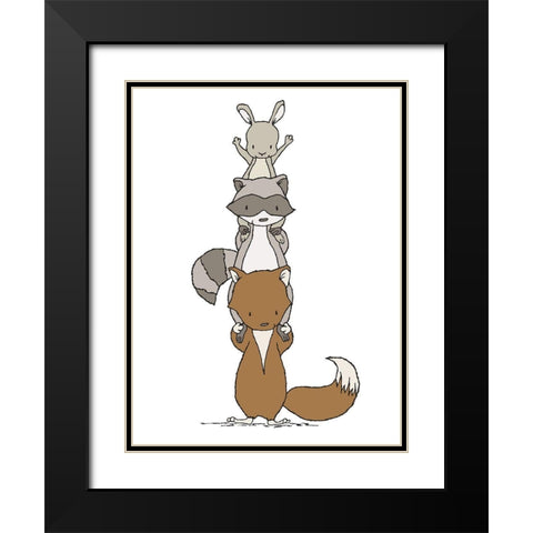 Woodland Animal Stack Black Modern Wood Framed Art Print with Double Matting by Sweet Melody Designs