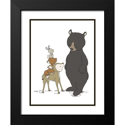 Woodland Beary Nice To Meet You Black Modern Wood Framed Art Print with Double Matting by Sweet Melody Designs