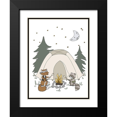 Woodland Camping Buddies Black Modern Wood Framed Art Print with Double Matting by Sweet Melody Designs