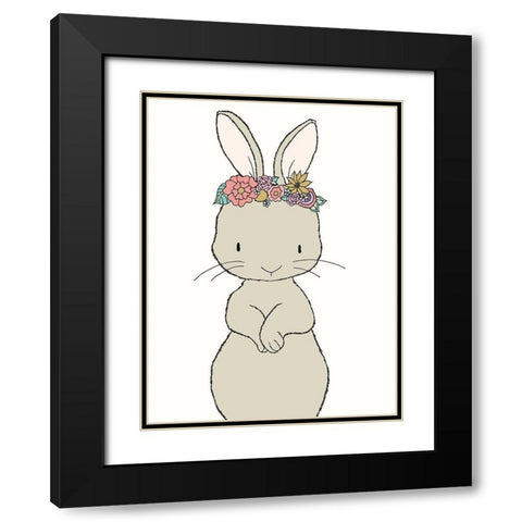 Bunny Floral Crown Black Modern Wood Framed Art Print with Double Matting by Sweet Melody Designs