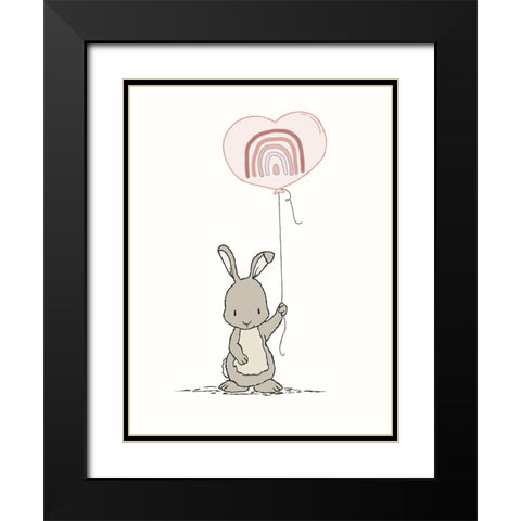 Bunny Heart Balloon Black Modern Wood Framed Art Print with Double Matting by Sweet Melody Designs