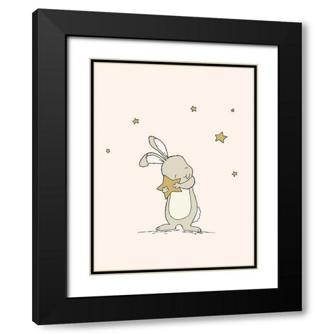 Bunny Holds A Star Black Modern Wood Framed Art Print with Double Matting by Sweet Melody Designs