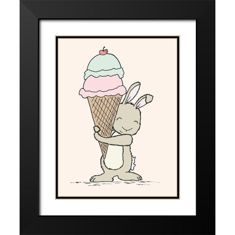 Bunny Ice Cream Black Modern Wood Framed Art Print with Double Matting by Sweet Melody Designs