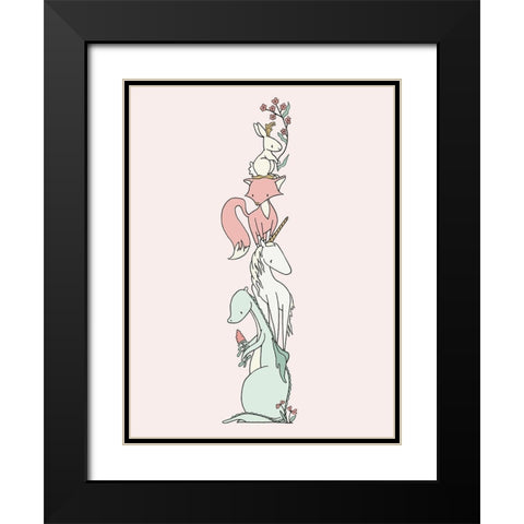 Enchanted Creatures Stack Black Modern Wood Framed Art Print with Double Matting by Sweet Melody Designs
