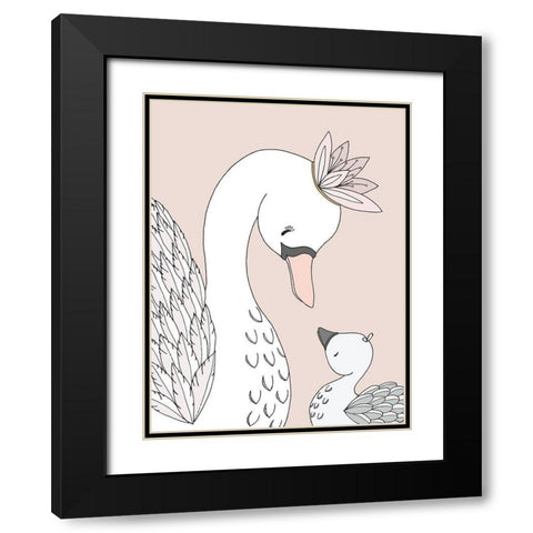Swan Mama Baby Black Modern Wood Framed Art Print with Double Matting by Sweet Melody Designs