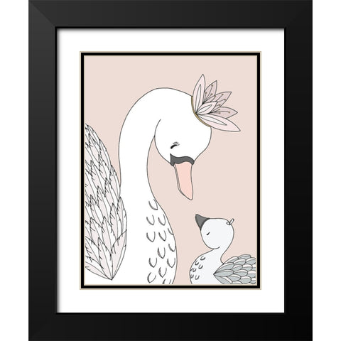 Swan Mama Baby Black Modern Wood Framed Art Print with Double Matting by Sweet Melody Designs