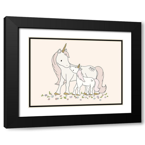 Unicorn Mama and Baby Black Modern Wood Framed Art Print with Double Matting by Sweet Melody Designs