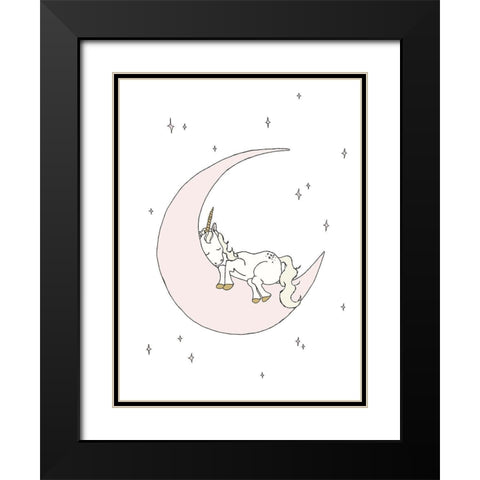 Unicorn Moon Dream Black Modern Wood Framed Art Print with Double Matting by Sweet Melody Designs
