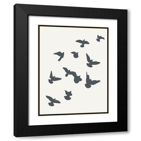 Simply Influenced Birds Abstract 2 Black Modern Wood Framed Art Print with Double Matting by Sweet Melody Designs