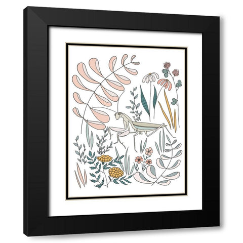 Praying Mantis Floral Black Modern Wood Framed Art Print with Double Matting by Sweet Melody Designs