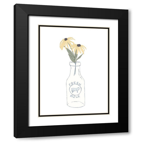 Milk Bottle Flowers Black Modern Wood Framed Art Print with Double Matting by Sweet Melody Designs