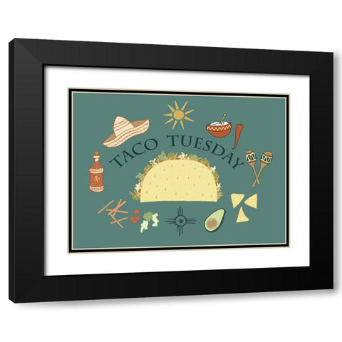 Taco Tuesday Black Modern Wood Framed Art Print with Double Matting by Sweet Melody Designs