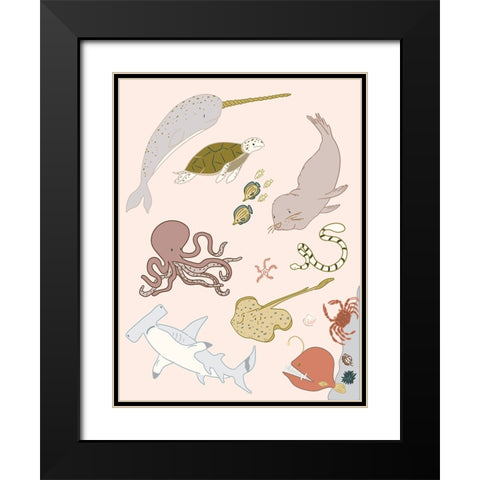 Sea Creatures Black Modern Wood Framed Art Print with Double Matting by Sweet Melody Designs
