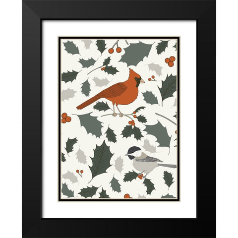 Winter Birds Black Modern Wood Framed Art Print with Double Matting by Sweet Melody Designs