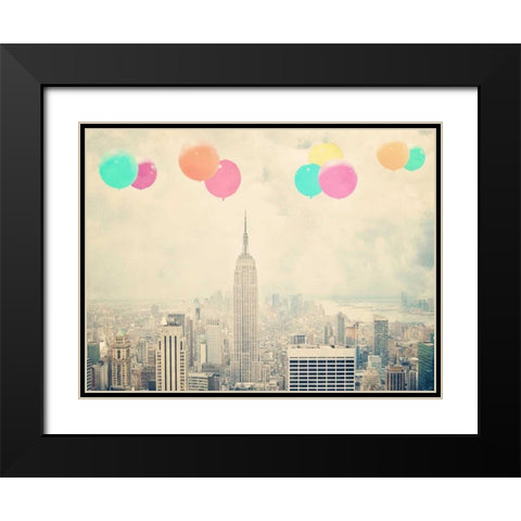 NYC Balloons With Clouds Black Modern Wood Framed Art Print with Double Matting by Davis Ashley