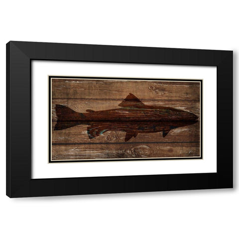 Fish Silhouette on Wood Black Modern Wood Framed Art Print with Double Matting by Brown, Denise