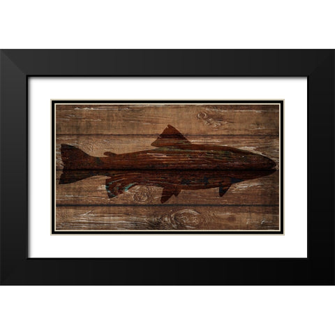 Fish Silhouette on Wood Black Modern Wood Framed Art Print with Double Matting by Brown, Denise