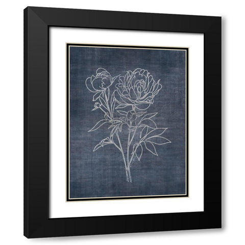 White Peony on Navy 2 Black Modern Wood Framed Art Print with Double Matting by Brown, Denise