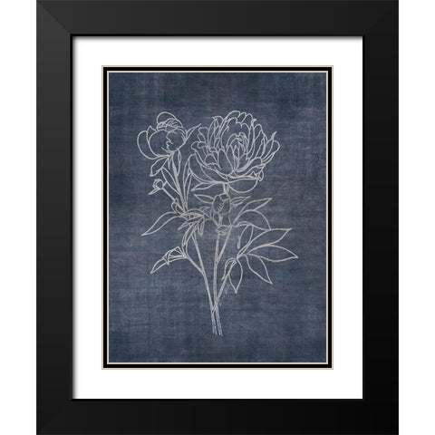 White Peony on Navy 2 Black Modern Wood Framed Art Print with Double Matting by Brown, Denise