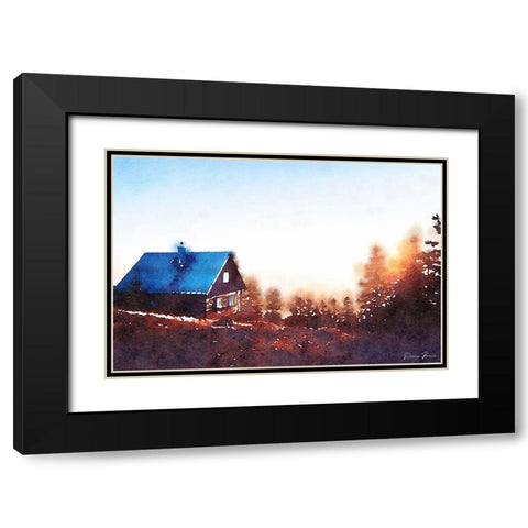 Cabin on a Hill Black Modern Wood Framed Art Print with Double Matting by Brown, Denise