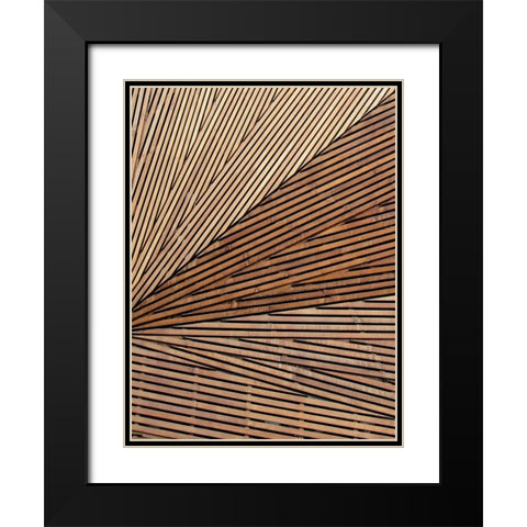 Geometric Wood Panel 1 Black Modern Wood Framed Art Print with Double Matting by Brown, Denise