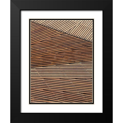 Geometric Wood Panel 2 Black Modern Wood Framed Art Print with Double Matting by Brown, Denise