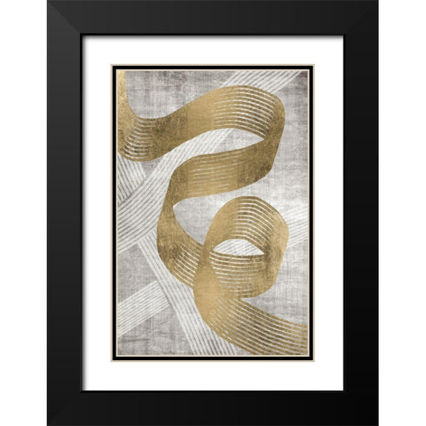 Golden Ribbon 1 Black Modern Wood Framed Art Print with Double Matting by Brown, Denise