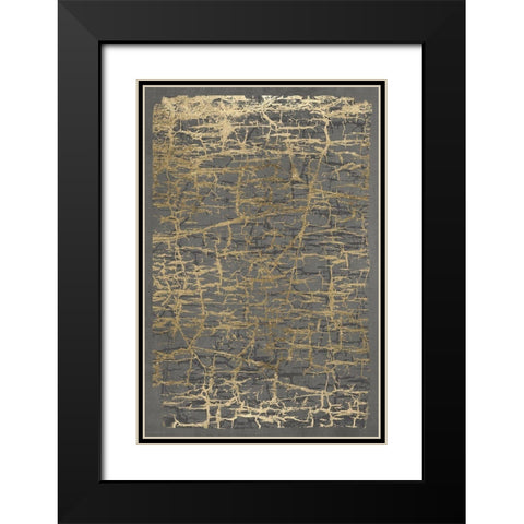 Gray Black Cracks 1 Black Modern Wood Framed Art Print with Double Matting by Brown, Denise
