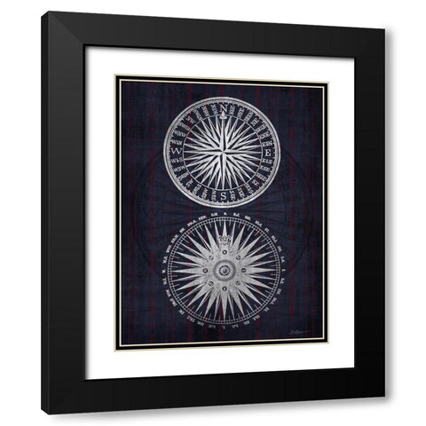 Compass 1 Black Modern Wood Framed Art Print with Double Matting by Brown, Denise