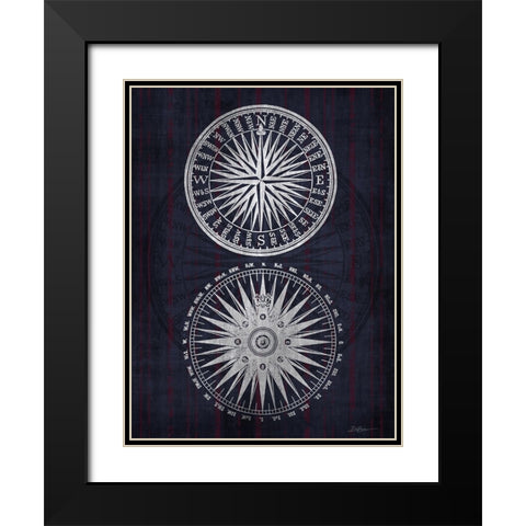 Compass 1 Black Modern Wood Framed Art Print with Double Matting by Brown, Denise