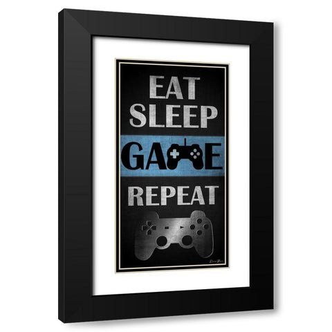 Eat Sleep Game Repeat Black Modern Wood Framed Art Print with Double Matting by Brown, Denise