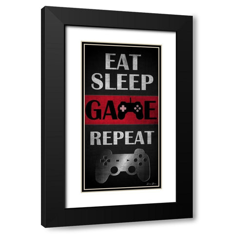 Eat Sleep Game Repeat Red Black Modern Wood Framed Art Print with Double Matting by Brown, Denise