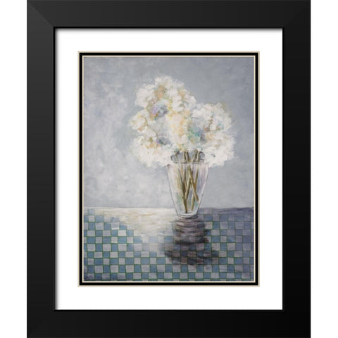 Flowers and Checked Tablecloth Black Modern Wood Framed Art Print with Double Matting by Charest, Doris
