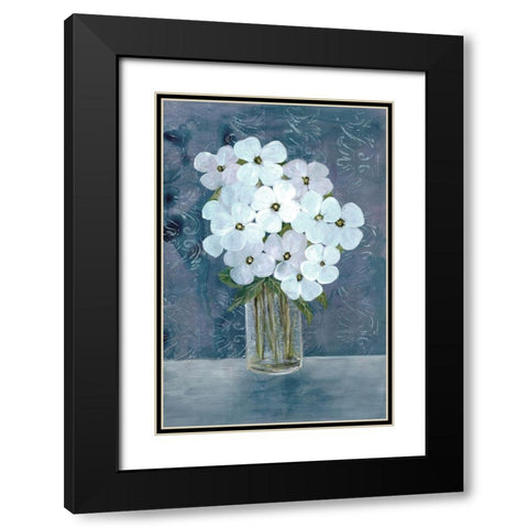 White Floral Blues Black Modern Wood Framed Art Print with Double Matting by Charest, Doris
