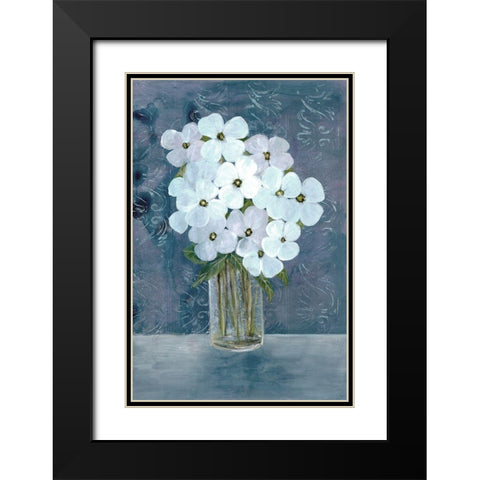 White Floral Blues Black Modern Wood Framed Art Print with Double Matting by Charest, Doris