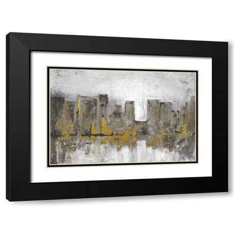 Golden City Glow Black Modern Wood Framed Art Print with Double Matting by Charest, Doris