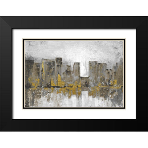 Golden City Glow Black Modern Wood Framed Art Print with Double Matting by Charest, Doris